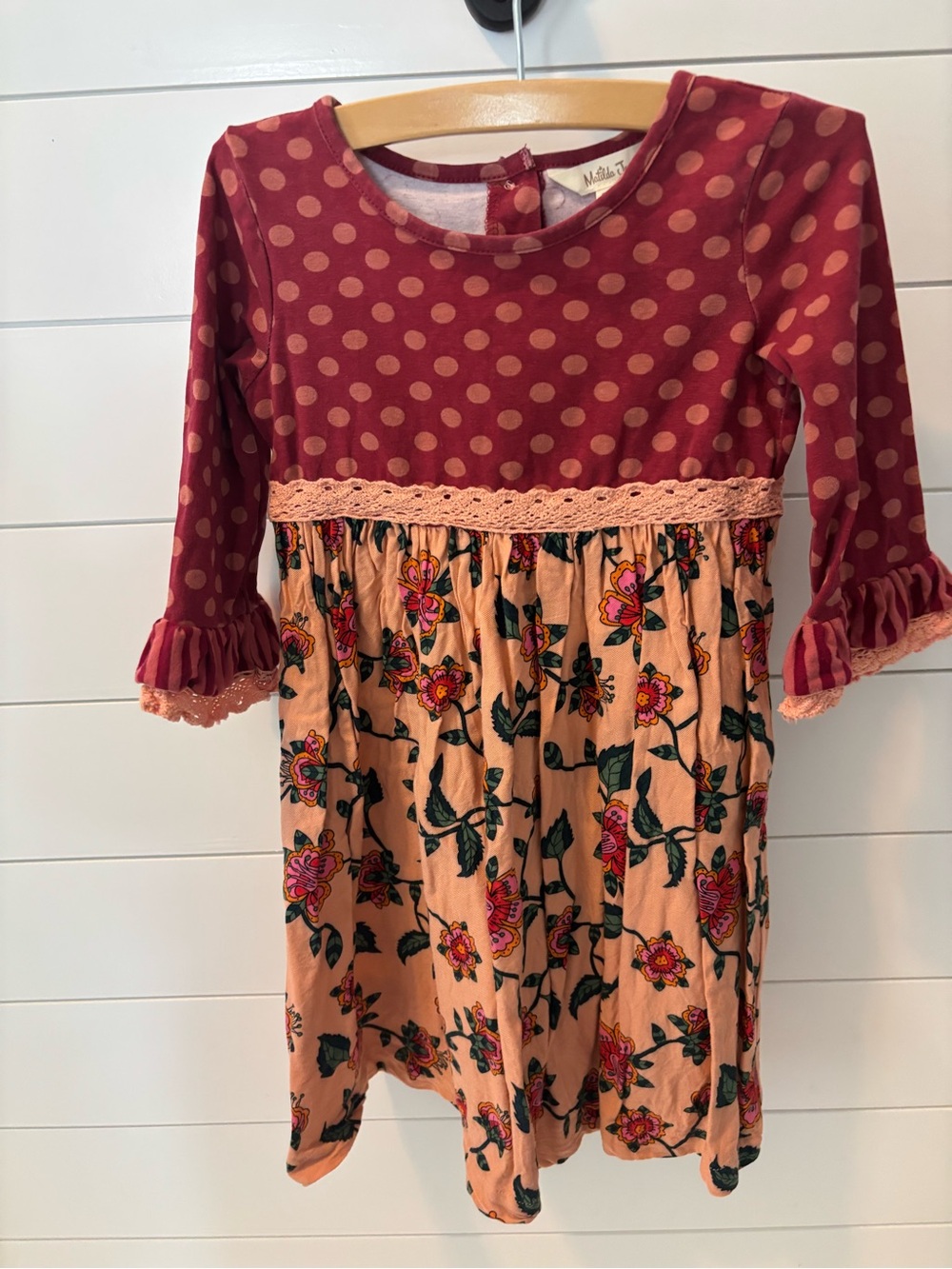 Matilda Jane Rusty Rose Polka Dot & Peach Floral Dress